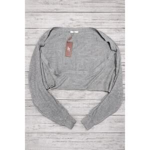 ✨ ht Collections Cropped Ribbed Cardigan – Gray – NWT- large
